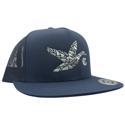 Yupoong 6006 snapback with graphic of duck and the CE logo #navy