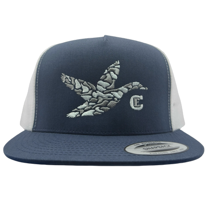 Yupoong 6006 snapback with graphic of duck and the CE logo #navy/white