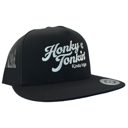 Yupoong 6006 flat bill hat with words honky tonkin' kinda night and CE logo #black