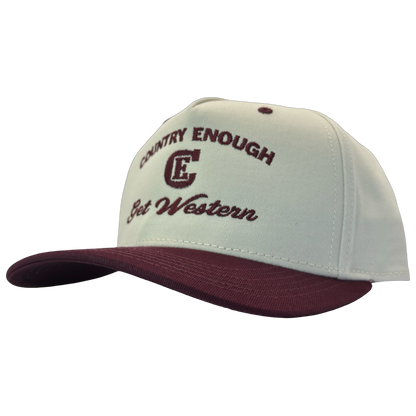 legacy heritage snapback hat with words country enough get western and graphic of CE logo #wine