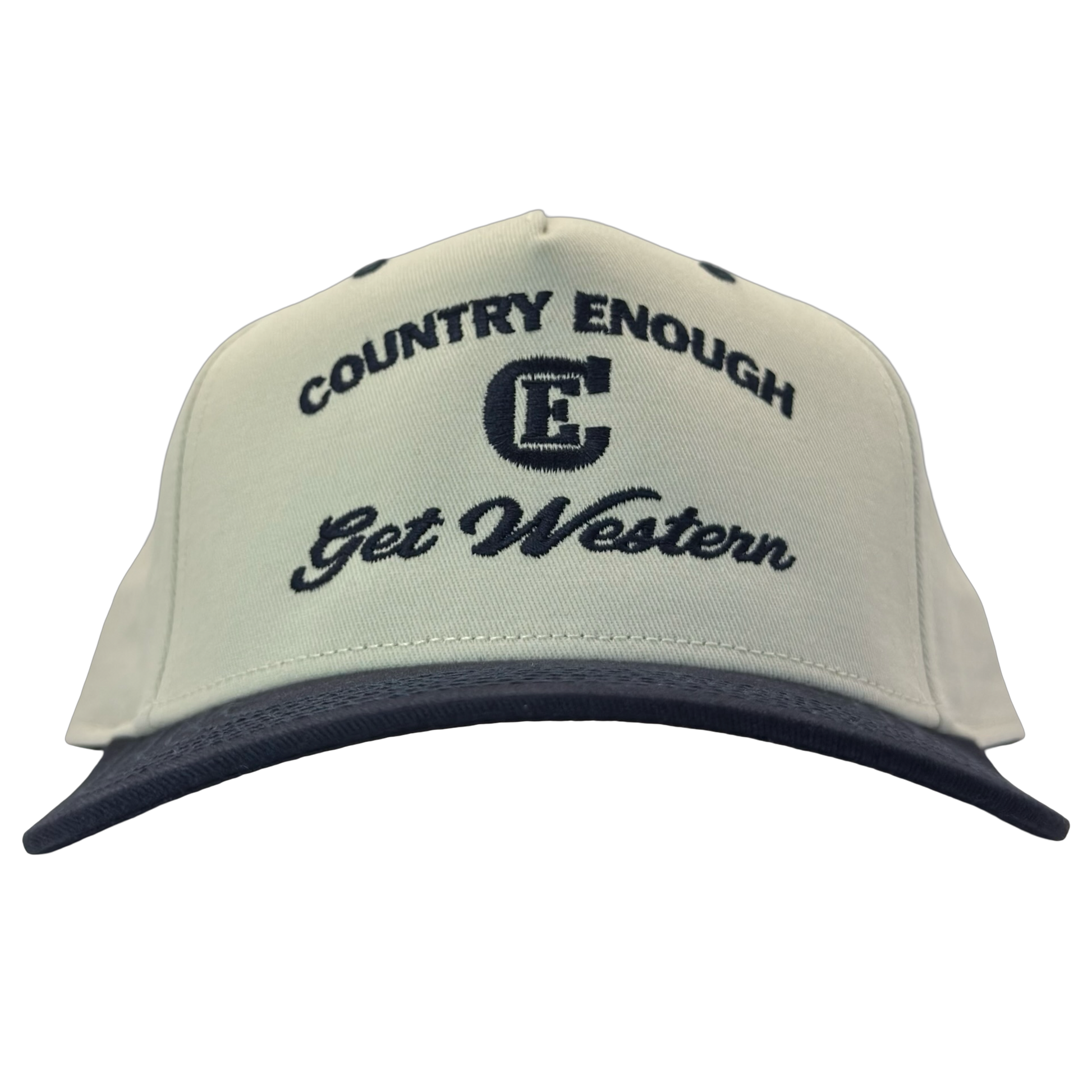 legacy heritage snapback hat with words country enough get western and graphic of CE logo #navy