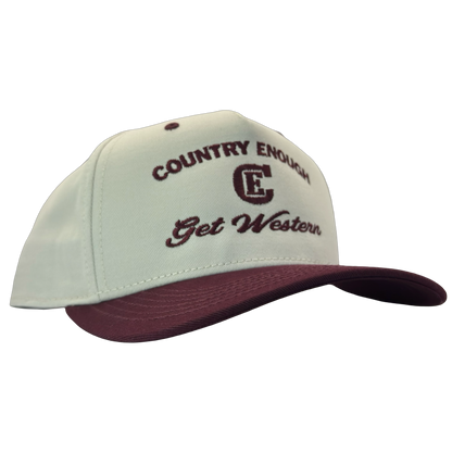 legacy heritage snapback hat with words country enough get western and graphic of CE logo #wine