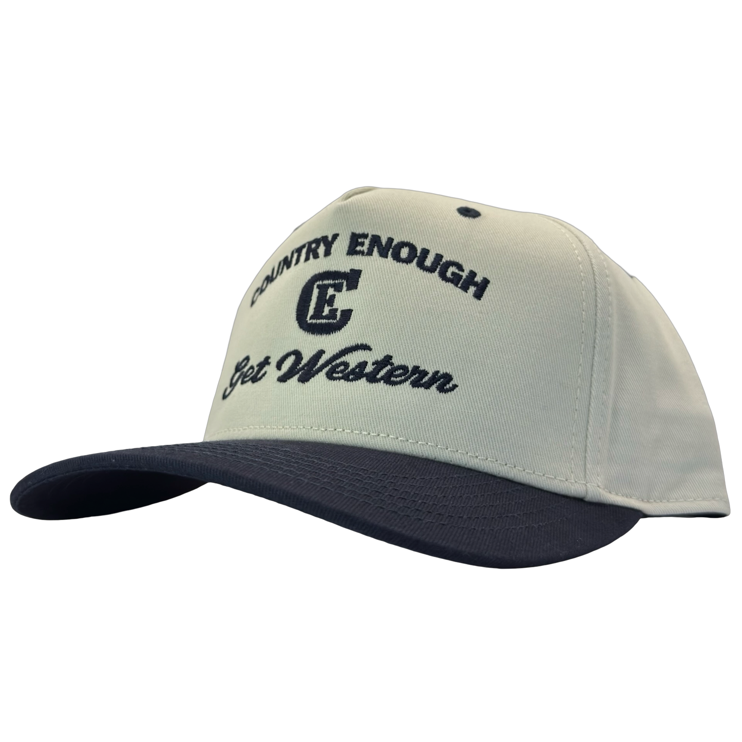 legacy heritage snapback hat with words country enough get western and graphic of CE logo #navy