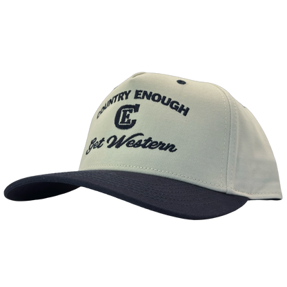 legacy heritage snapback hat with words country enough get western and graphic of CE logo #navy