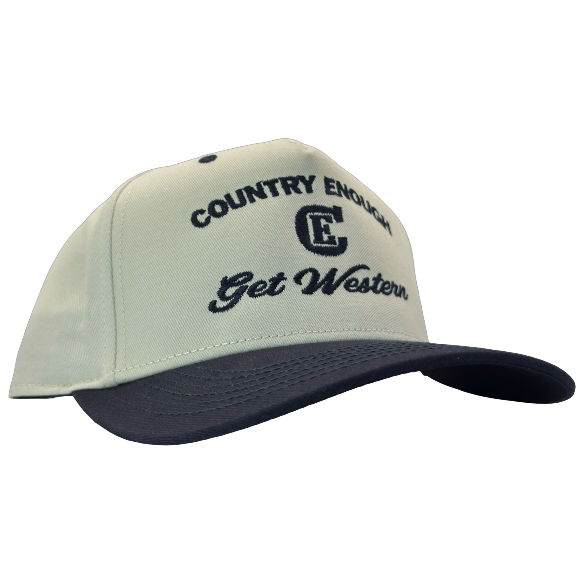 legacy heritage snapback hat with words country enough get western and graphic of CE logo #navy