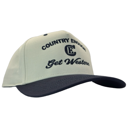 legacy heritage snapback hat with words country enough get western and graphic of CE logo #navy