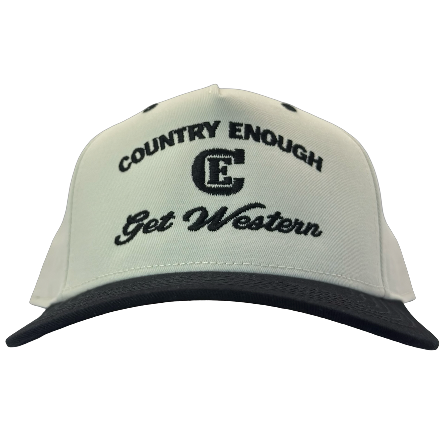 legacy heritage snapback hat with words country enough get western and graphic of CE logo #black