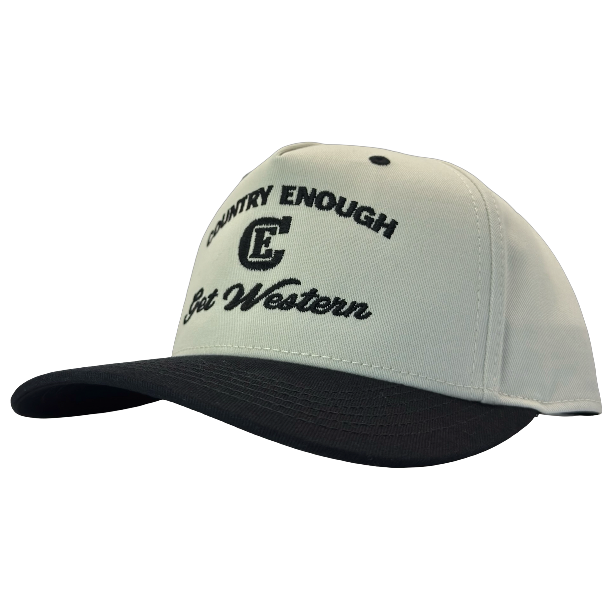 legacy heritage snapback hat with words country enough get western and graphic of CE logo #black