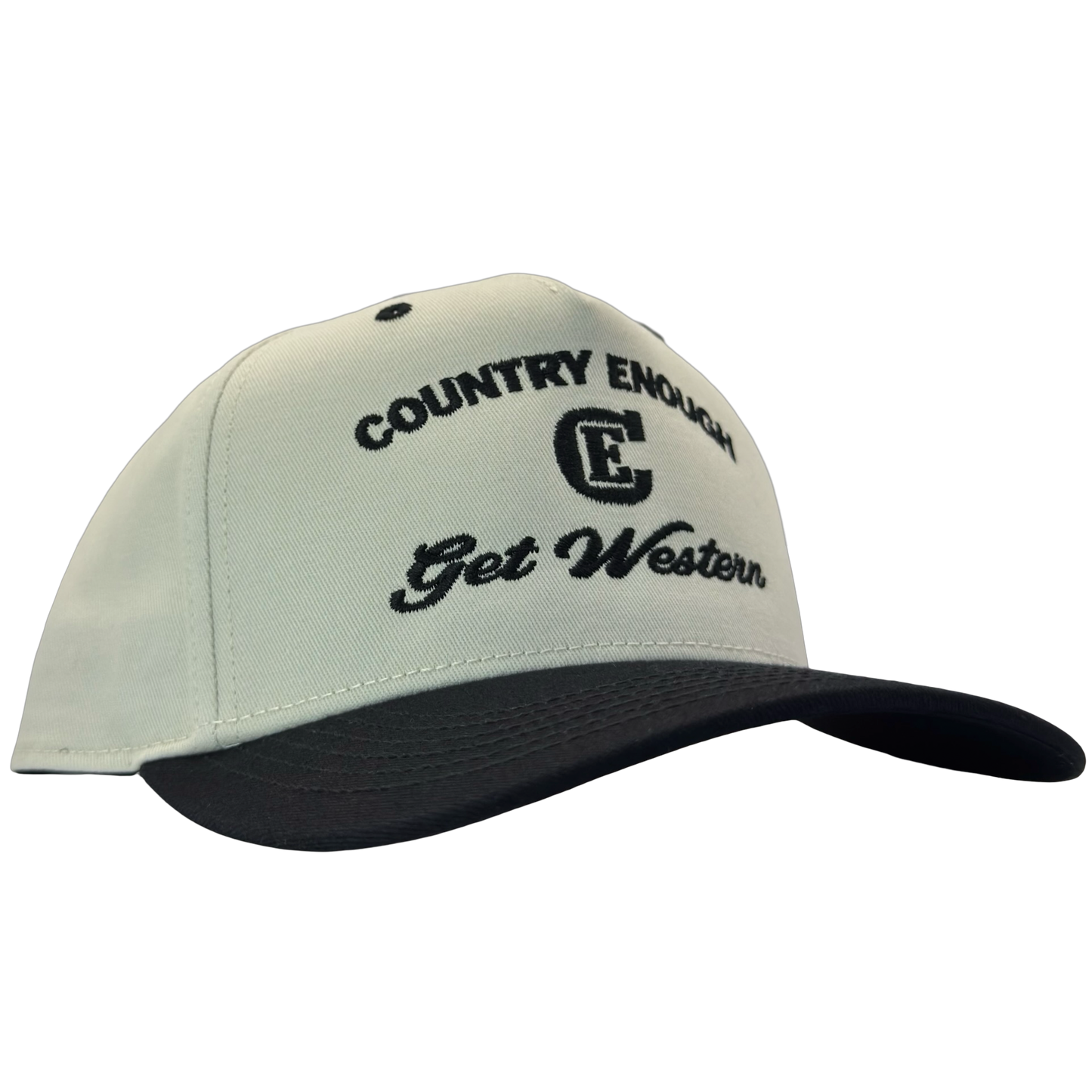 legacy heritage snapback hat with words country enough get western and graphic of CE logo #black
