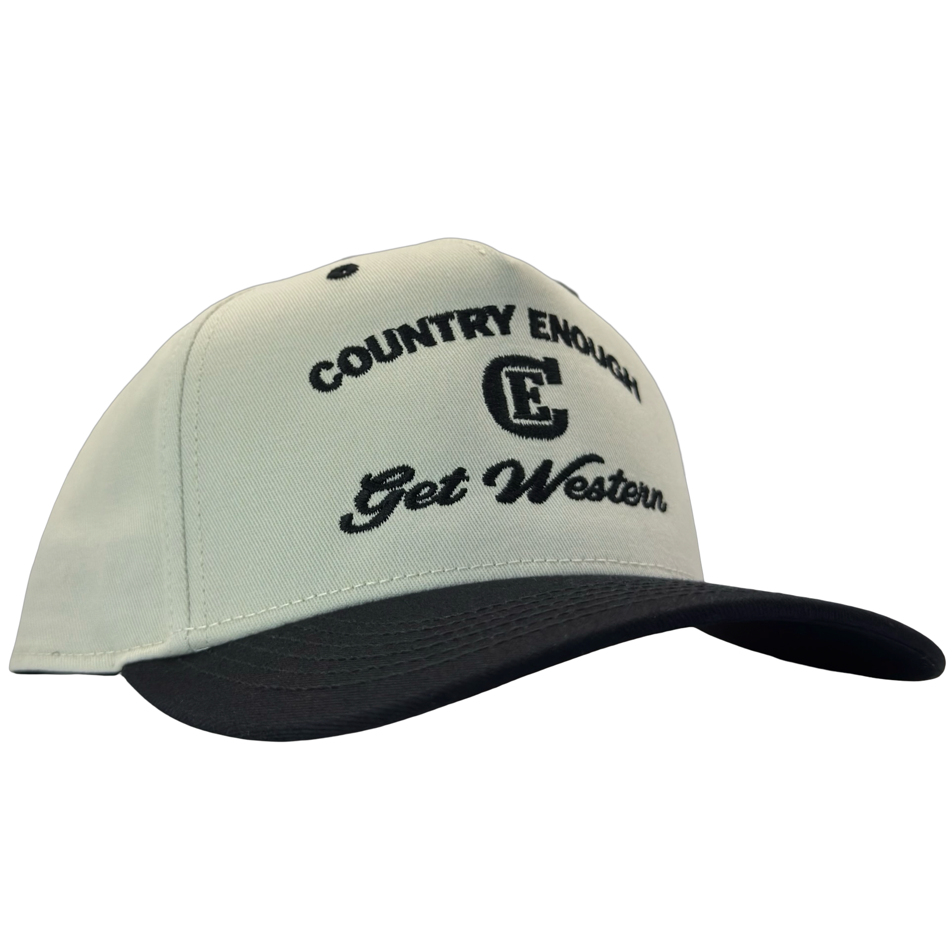 legacy heritage snapback hat with words country enough get western and graphic of CE logo #black