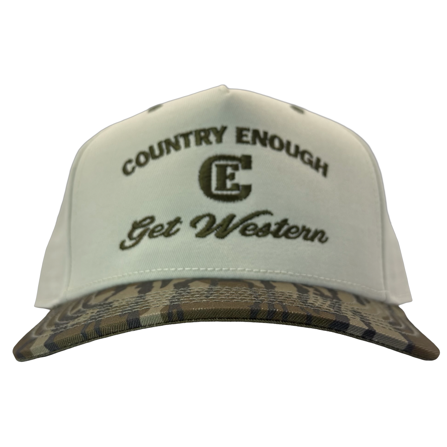 legacy heritage snapback hat with words country enough get western and graphic of CE logo #bottomland