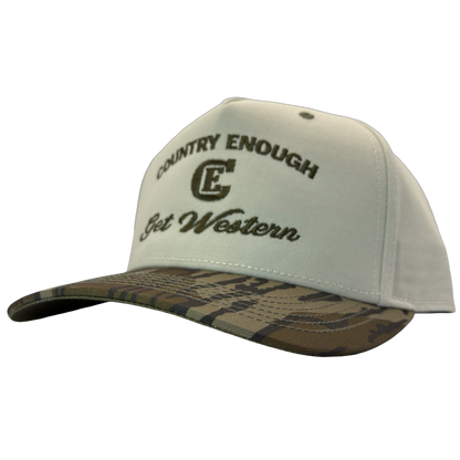 legacy heritage snapback hat with words country enough get western and graphic of CE logo #bottomland