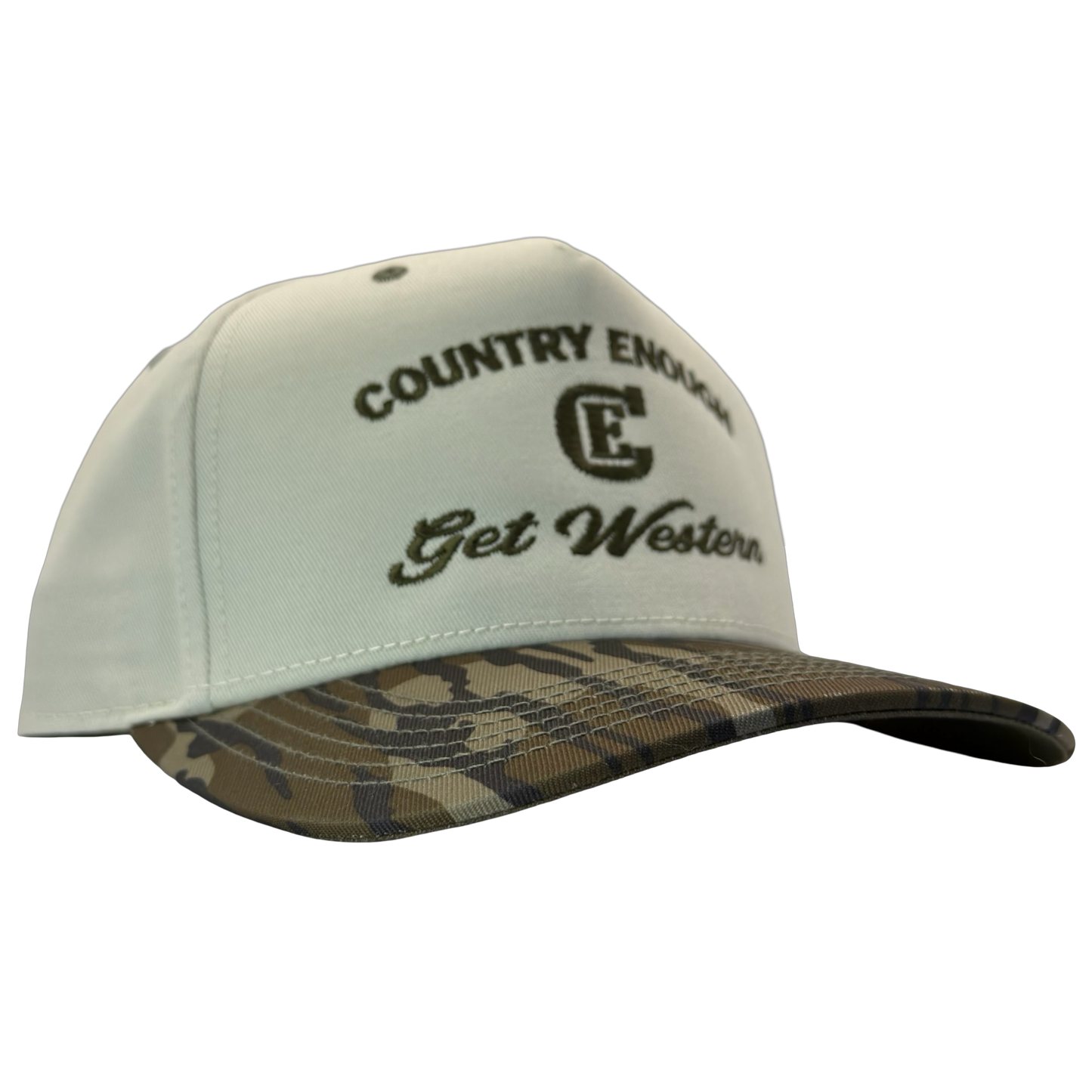 legacy heritage snapback hat with words country enough get western and graphic of CE logo #bottomland