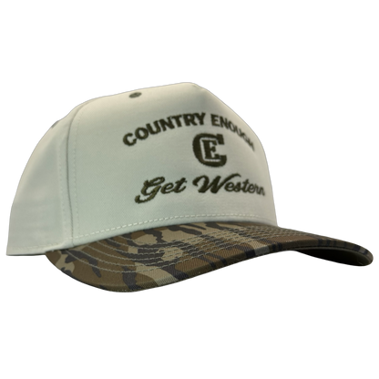 legacy heritage snapback hat with words country enough get western and graphic of CE logo #bottomland