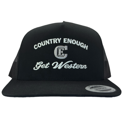 Yupoong 6006 flat bill snapback with words country enough get western and CE logo #black