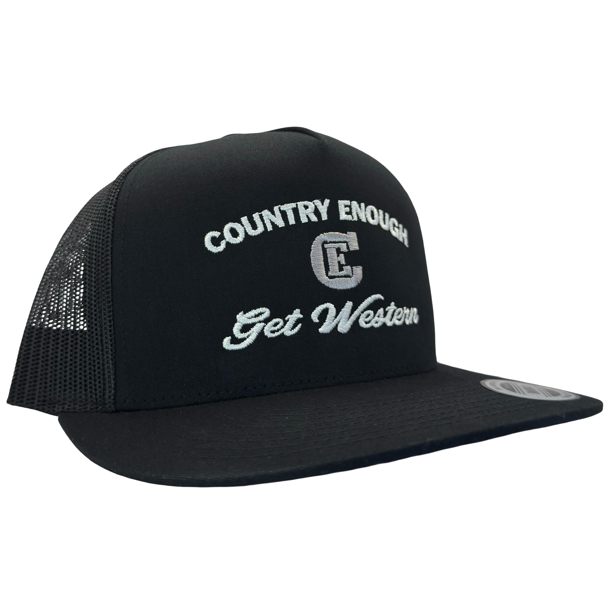 Yupoong 6006 flat bill snapback with words country enough get western and CE logo #black