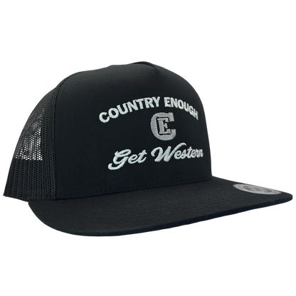 Yupoong 6006 flat bill snapback with words country enough get western and CE logo #black