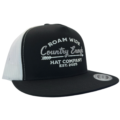 Yupoong 6006 snapback with words roam wide country enough hat company est. 2025 #black/white