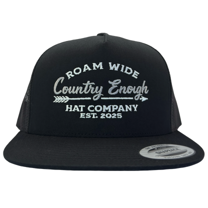 Yupoong 6006 snapback with words roam wide country enough hat company est. 2025 #black