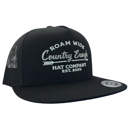 Yupoong 6006 snapback with words roam wide country enough hat company est. 2025 #black