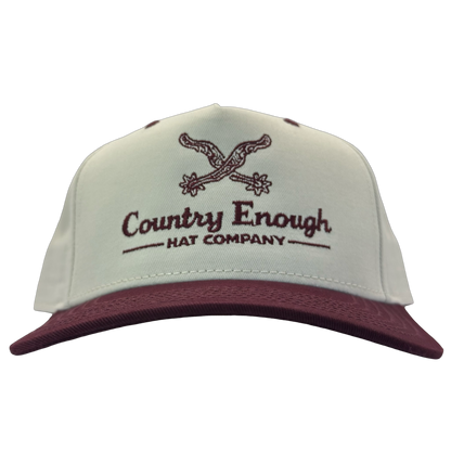 Legacy heritage hta snapback hat with graphic of spurs and words country enough hat company #wine