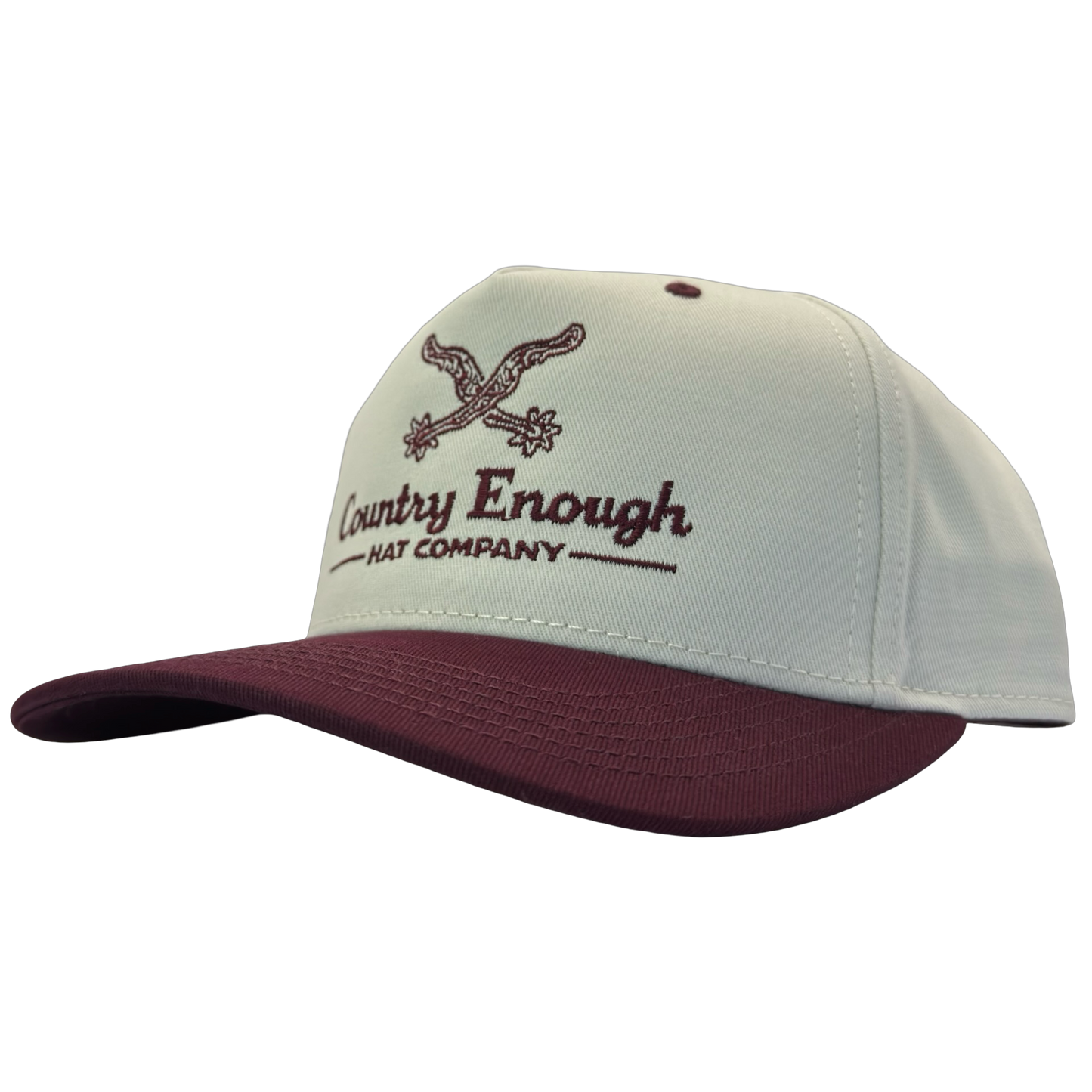 Legacy heritage hta snapback hat with graphic of spurs and words country enough hat company #wine