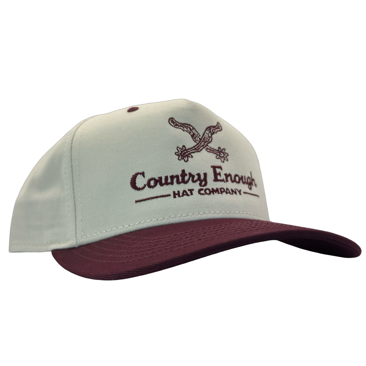 Legacy heritage hta snapback hat with graphic of spurs and words country enough hat company #wine