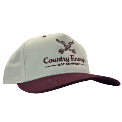 Legacy heritage hta snapback hat with graphic of spurs and words country enough hat company #wine