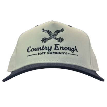 Legacy heritage hta snapback hat with graphic of spurs and words country enough hat company #navy