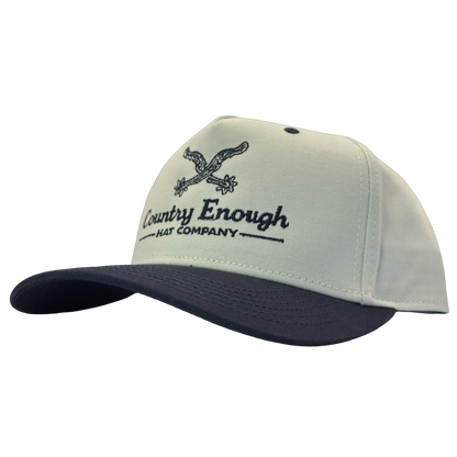 Legacy heritage hta snapback hat with graphic of spurs and words country enough hat company #navy