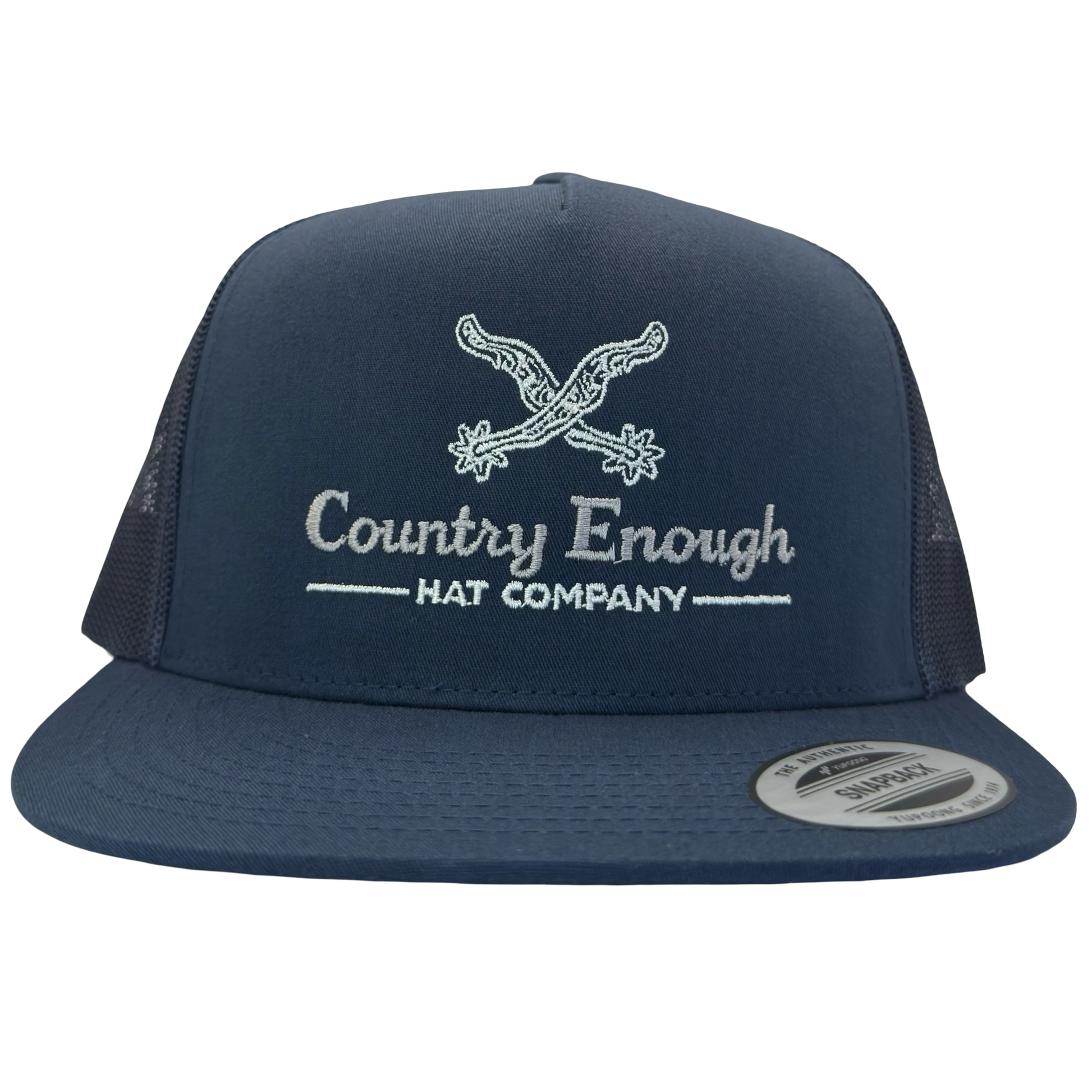 Yupoong 6006 snapback with spur graphic and words country enough hat company #navy
