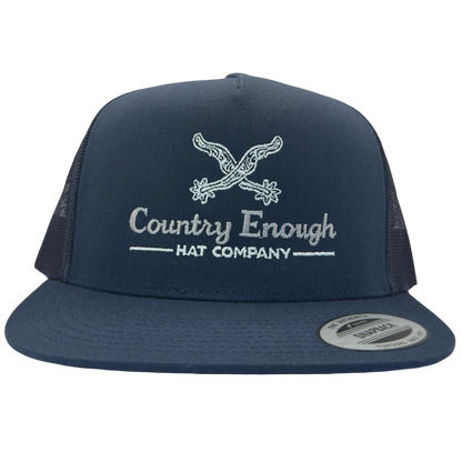 Yupoong 6006 snapback with spur graphic and words country enough hat company #navy