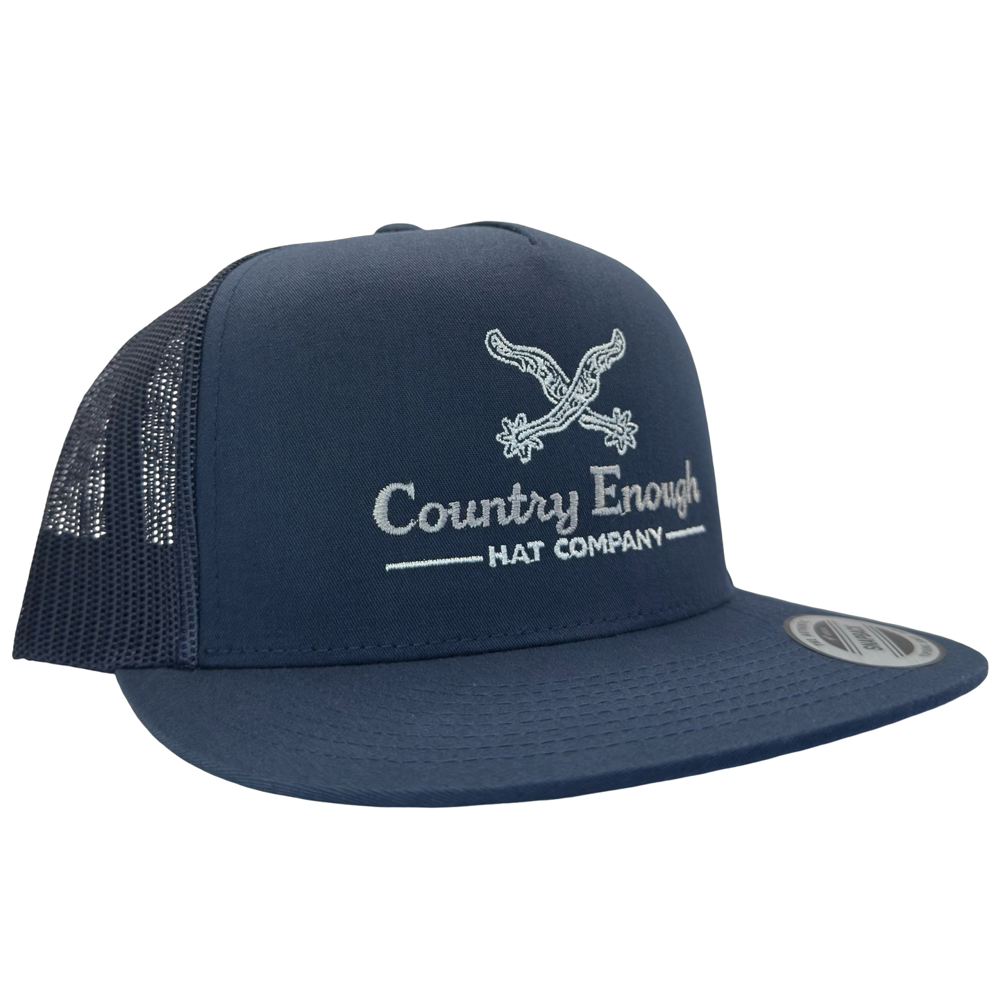 Yupoong 6006 snapback with spur graphic and words country enough hat company #navy
