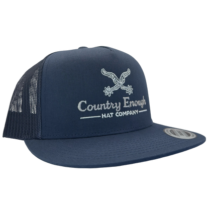 Yupoong 6006 snapback with spur graphic and words country enough hat company #navy