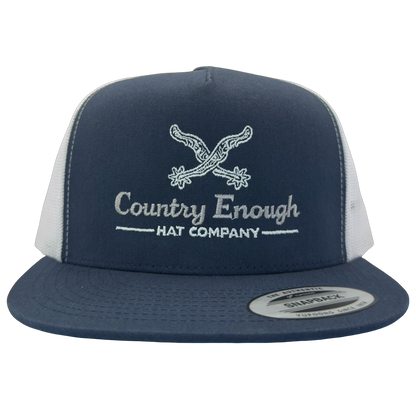 Yupoong 6006 snapback with spur graphic and words country enough hat company #navy/white