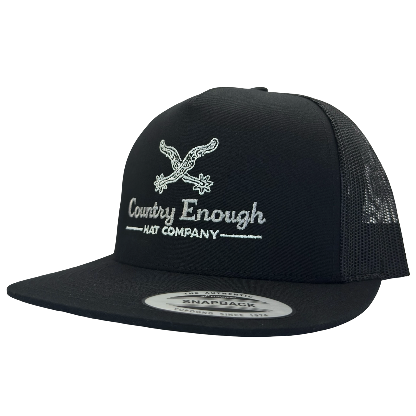 Yupoong 6006 snapback with spur graphic and words country enough hat company #black