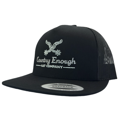 Yupoong 6006 snapback with spur graphic and words country enough hat company #black