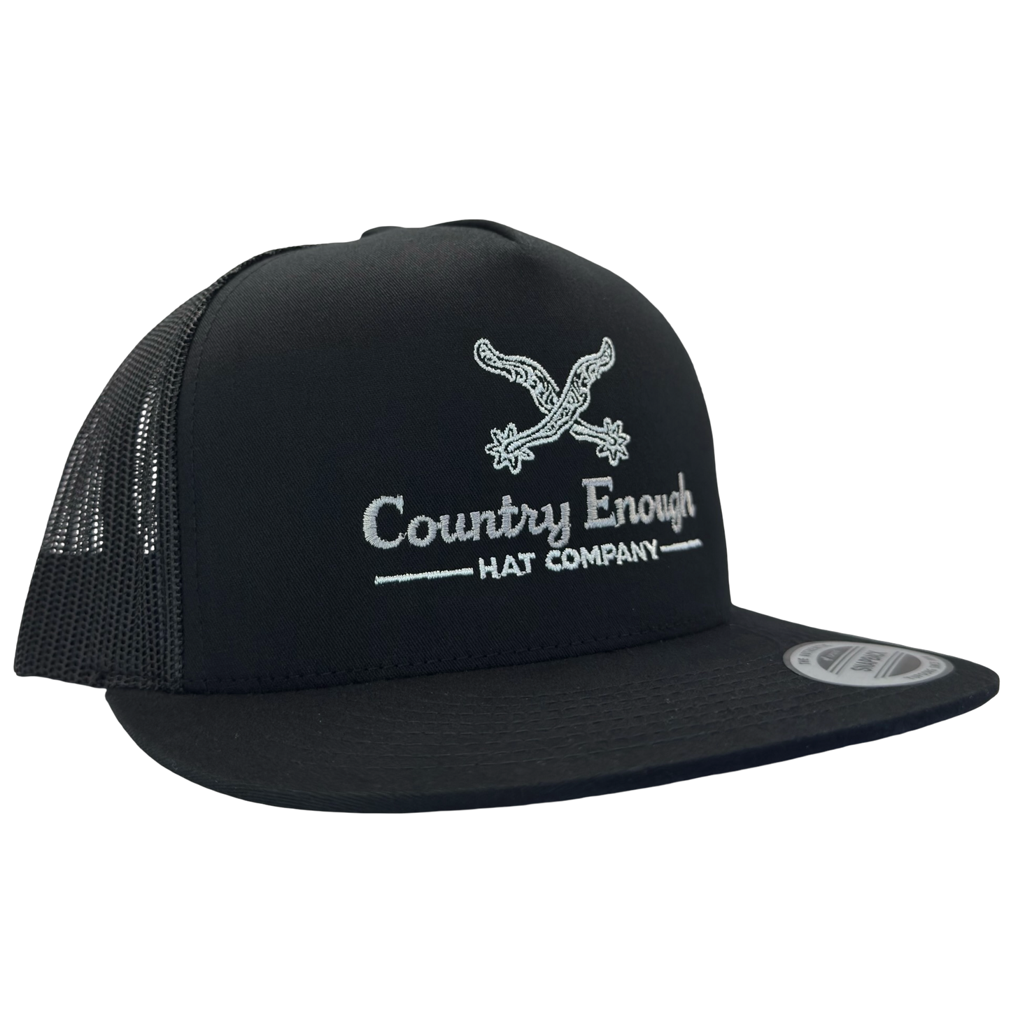 Yupoong 6006 snapback with spur graphic and words country enough hat company #black