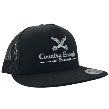 Yupoong 6006 snapback with spur graphic and words country enough hat company #black