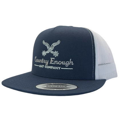 Yupoong 6006 snapback with spur graphic and words country enough hat company #navy/white