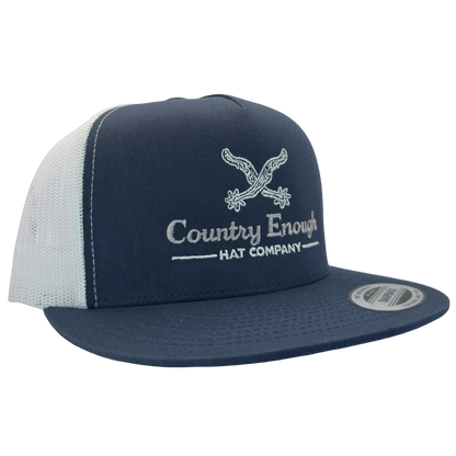 Yupoong 6006 snapback with spur graphic and words country enough hat company #navy/white