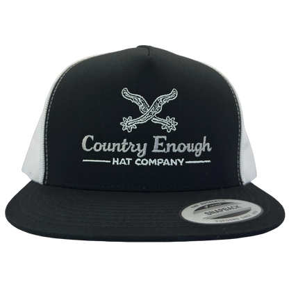 Yupoong 6006 snapback with spur graphic and words country enough hat company #black/white