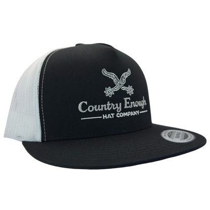 Yupoong 6006 snapback with spur graphic and words country enough hat company #black/white