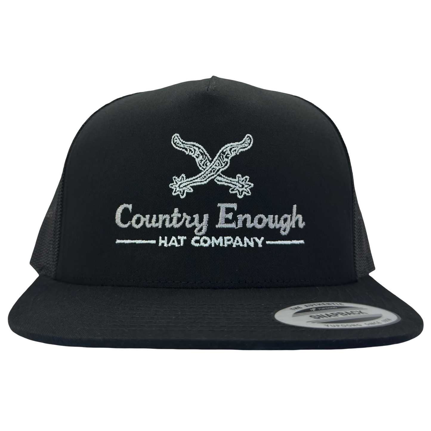 Yupoong 6006 snapback with spur graphic and words country enough hat company #black