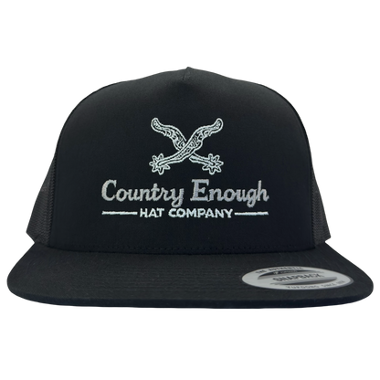 Yupoong 6006 snapback with spur graphic and words country enough hat company #black