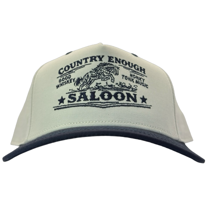 legacy heritage hta snapback hat with graphic of bucking horse and words country enough saloon, good whiskey, and honkey tonk music #navy