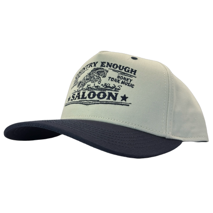 legacy heritage hta snapback hat with graphic of bucking horse and words country enough saloon, good whiskey, and honkey tonk music #navy