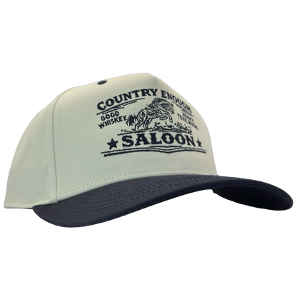 legacy heritage hta snapback hat with graphic of bucking horse and words country enough saloon, good whiskey, and honkey tonk music #navy