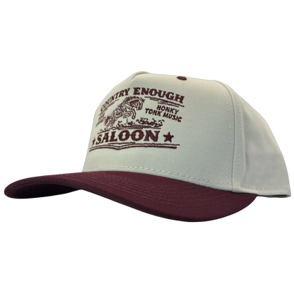 legacy heritage hta snapback hat with graphic of bucking horse and words country enough saloon, good whiskey, and honkey tonk music #wine
