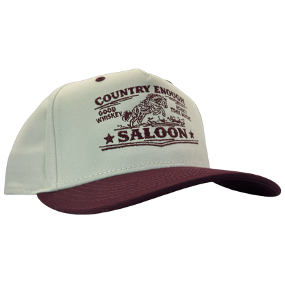 legacy heritage hta snapback hat with graphic of bucking horse and words country enough saloon, good whiskey, and honkey tonk music #wine